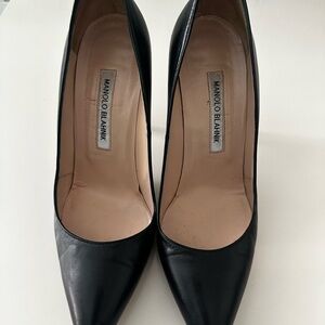 Manolo Blahnik Black Leather 3 inch BB Heels